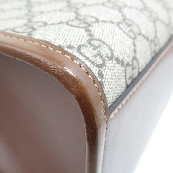 Gucci Interlocking GG Tote Bag Leather Brown Beige - Picture 9 of 10